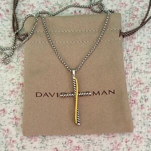 David Yurman Cross Necklace In Silver And 18k Gold